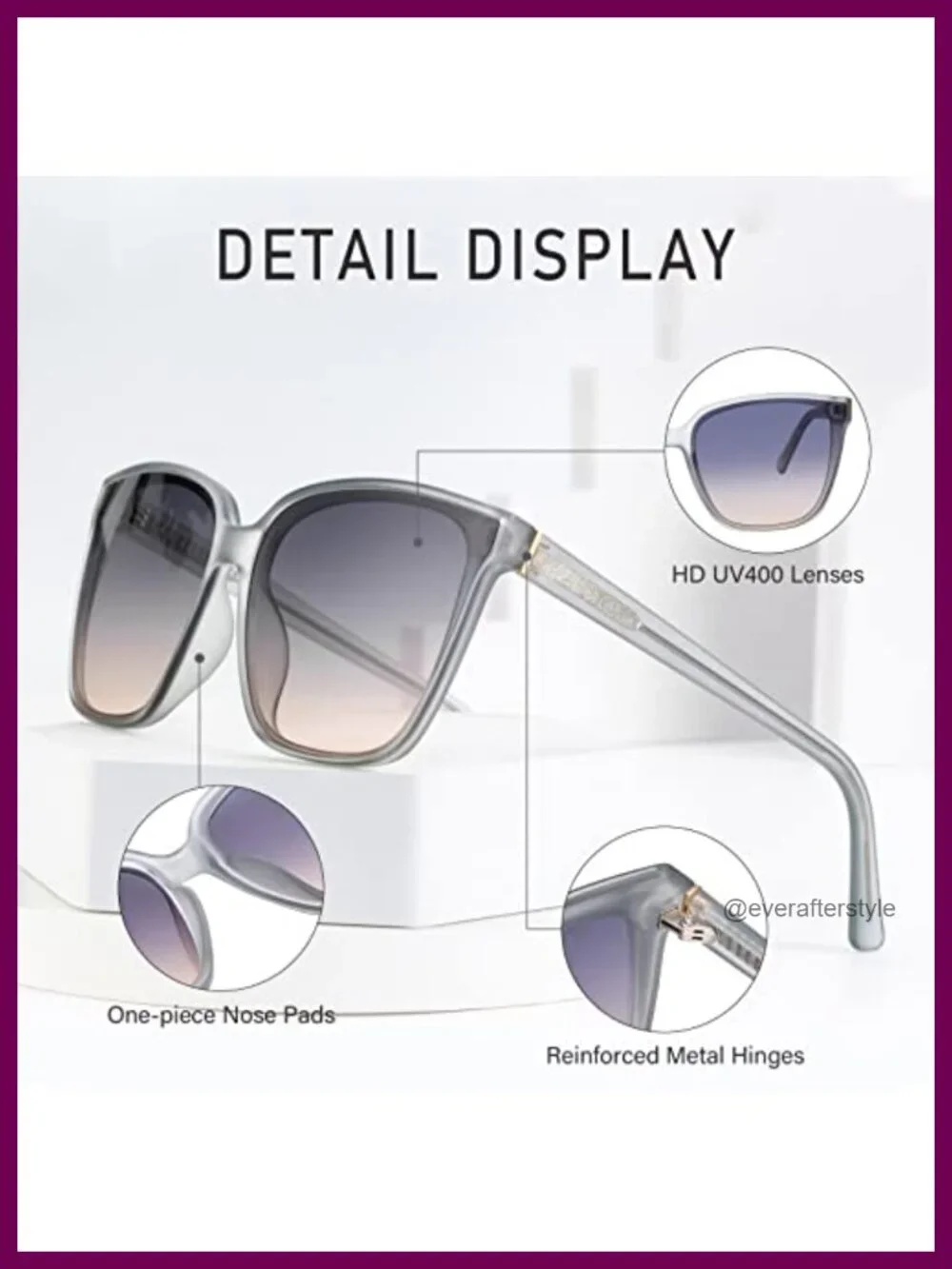 Retro Oversized Square Sunglasses UV400 Protection TR90 Frame Unisex